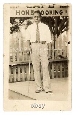 1920s Stylish African American Man Portrait with Cafe Sign RPPC Photo