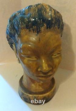 1940's African American Woman Art Pottery Bust Sculpture J Waggoner (1927-2012)