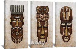 3 Pieces American African Tribal Mask Canvas Wall Art Vintage African Ethnic Art
