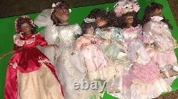 6 African American Porcelain Doll Collector LOT. SOME NEED CLEANING. SOLD AS IS