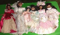 6 African American Porcelain Doll Collector LOT. SOME NEED CLEANING. SOLD AS IS