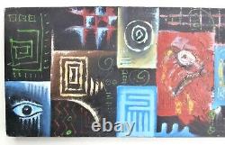 AFRICAN AMERICAN Interest Vintage MCM PAINTING Haiti Symbolism Artist ABSTRACT