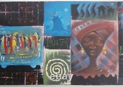 AFRICAN AMERICAN Interest Vintage MCM PAINTING Haiti Symbolism Artist ABSTRACT