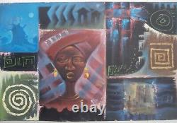 AFRICAN AMERICAN Interest Vintage MCM PAINTING Haiti Symbolism Artist ABSTRACT