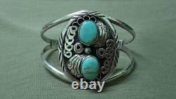 AMERICAN NATIVE VINTAGE 925 STERLING SILVER TURQUOISE BRACELET style Men's Cuff