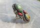 American Turquoise Men's 925 Sterling Silver Vtg Coral Green Solid Size 8 Ring