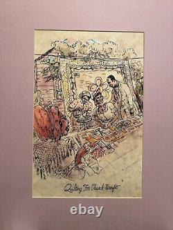 African American Artist Bernie Robynson Orig Sgnd Print Quilting Church Benefit