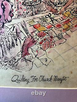 African American Artist Bernie Robynson Orig Sgnd Print Quilting Church Benefit