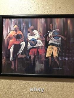 African American Band Playing Music Drums Guitar Cultural Art Framed Print 1991