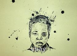 African American Boy Original Watercolor And Ink Painting Unsigned