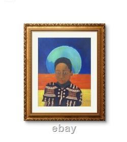 African American Outsider Oil Painting Fabric on Canvas African American Boy