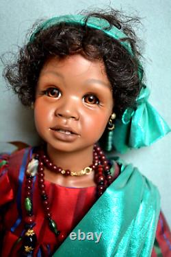 African American Porcelain Dolls- ZOBE with Earrings & Long Beads-Frances Lynne