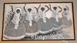 African American Rare Vintage Folk Art Gouache On Board Painting Artwork