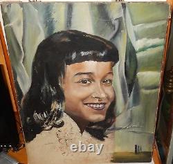 African American Woman Vintage Oil On Canvas Painting Unsigned
