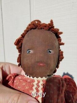 Antique 13 African American Handmade Cloth Girl Baby Doll Black Folk Art