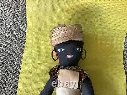 Antique Early Primitive Black Folk Art Hand Made Needle Face Cloth Doll 11