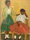 Antique Old African American Social Realism Wpa Women Portrait Painting 1940s