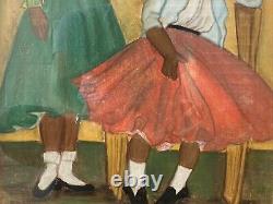Antique Old African American Social Realism WPA Women Portrait Painting 1940s
