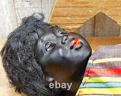 Black Hard Plastic Doll 18 African American ca 1950s Glass Eyes Primitive Dress