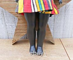 Black Hard Plastic Doll 18 African American ca 1950s Glass Eyes Primitive Dress