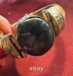 Bracelet African Tribal Bone Vintage Resin African Ethnic Gold Plated Black Onyx