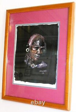 Charles Mills Hand Colored Lithograph Signed 1990 Masai Head African American