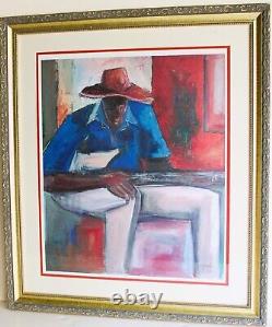 Ephraim Urevbu Large Lithograph Signed Numbered Blues Man African American Art