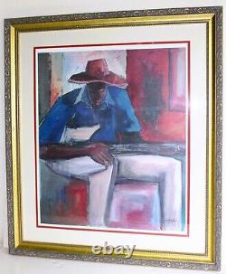 Ephraim Urevbu Large Lithograph Signed Numbered Blues Man African American Art