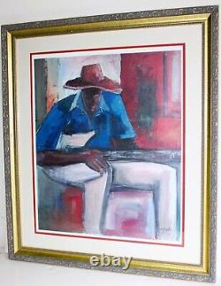 Ephraim Urevbu Large Lithograph Signed Numbered Blues Man African American Art