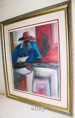 Ephraim Urevbu Large Lithograph Signed Numbered Blues Man African American Art