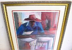 Ephraim Urevbu Large Lithograph Signed Numbered Blues Man African American Art