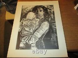 Eugene E White Signed 1972 (MOTHER & CHILD) MATTED LITHO AFRICAN AMERICAN ARTIST