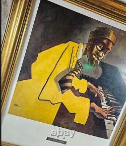 Genuine Authentic Justin Bua Piano Man Custom FRAMED African American Graffit