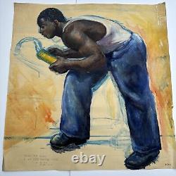 Jo Cain PAINTING ANTIQUE MURAL AFRICAN AMERICAN BLACK PORTRAIT OIL LARGE 40