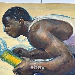 Jo Cain PAINTING ANTIQUE MURAL AFRICAN AMERICAN BLACK PORTRAIT OIL LARGE 40