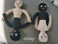 Lot of 2 Vintage TOPSY TURVY BLACK WHITE CLOTH DOLL Hand Stitched