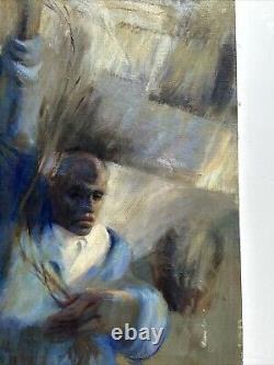 MID Century Black Painting Portrait African American Expressionism Vintage 1950