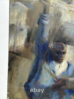 MID Century Black Painting Portrait African American Expressionism Vintage 1950