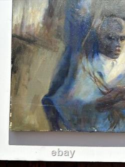 MID Century Black Painting Portrait African American Expressionism Vintage 1950