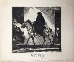 ORIENTALIST Etching NORTH AFRICAN WOMAN 1930s American LISTED ARTIST