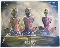 ORIGINAL 30x24 African American Acrylic Canvas painting Up in Lights