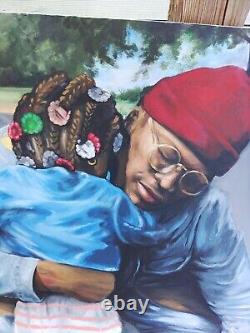 Ordaz SIGNED AFRICAN AMERICAN FATHER & CHILD CANVAS PAINTING