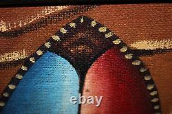 Original African Painting Tribal Man Ethnic Signed Colorful Details Wood Frame