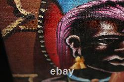 Original African Painting Tribal Man Ethnic Signed Colorful Details Wood Frame