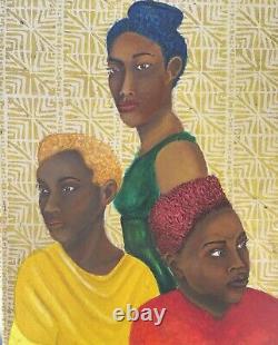 Original Oil Painting African American Painting on Paper 3 Women Unframed Signed