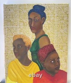 Original Oil Painting African American Painting on Paper 3 Women Unframed Signed