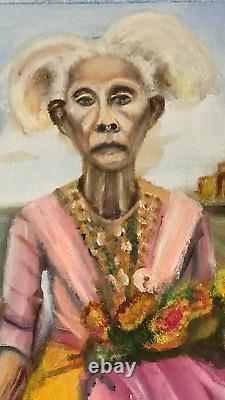 Original Painting African American Woman Oil Pastels On Canvas Unframed Signed