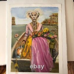 Original Painting African American Woman Oil Pastels On Canvas Unframed Signed