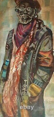 Original Painting Oil Pastel Art African American Man Unframed Signed 18 X 24