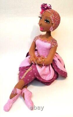 Pink beaded out-fit African American handmade ooak cloth doll. No. 377 Rahema